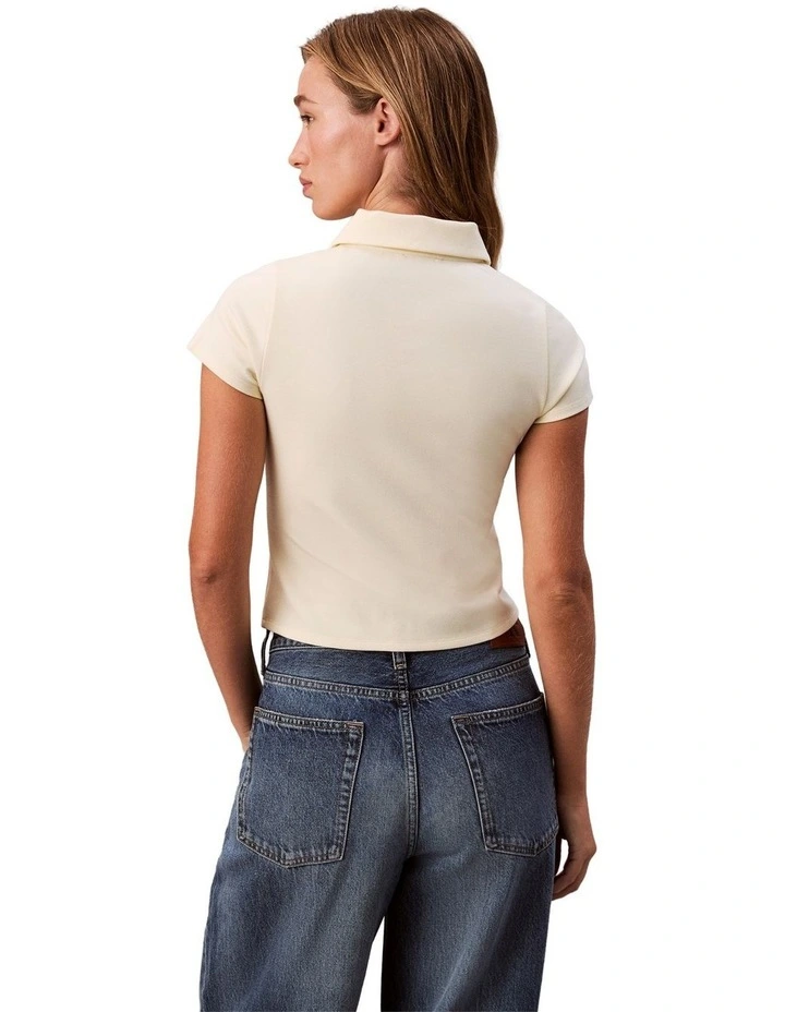 Punto Milano Shrunken Short Sleeve Polo Top in Cream image 2