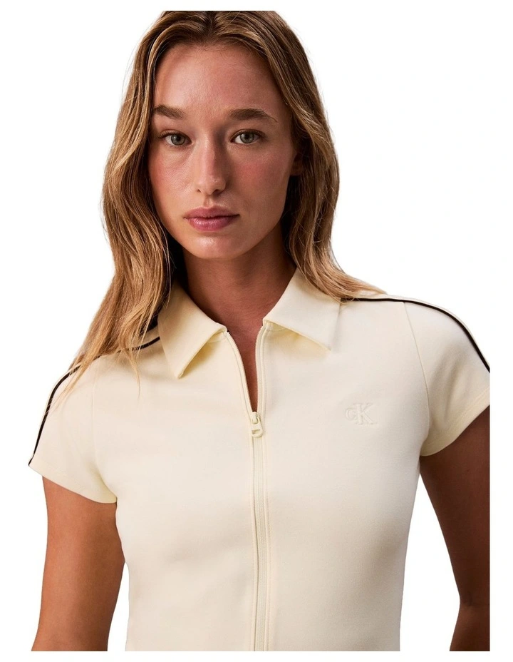 Punto Milano Shrunken Short Sleeve Polo Top in Cream image 3