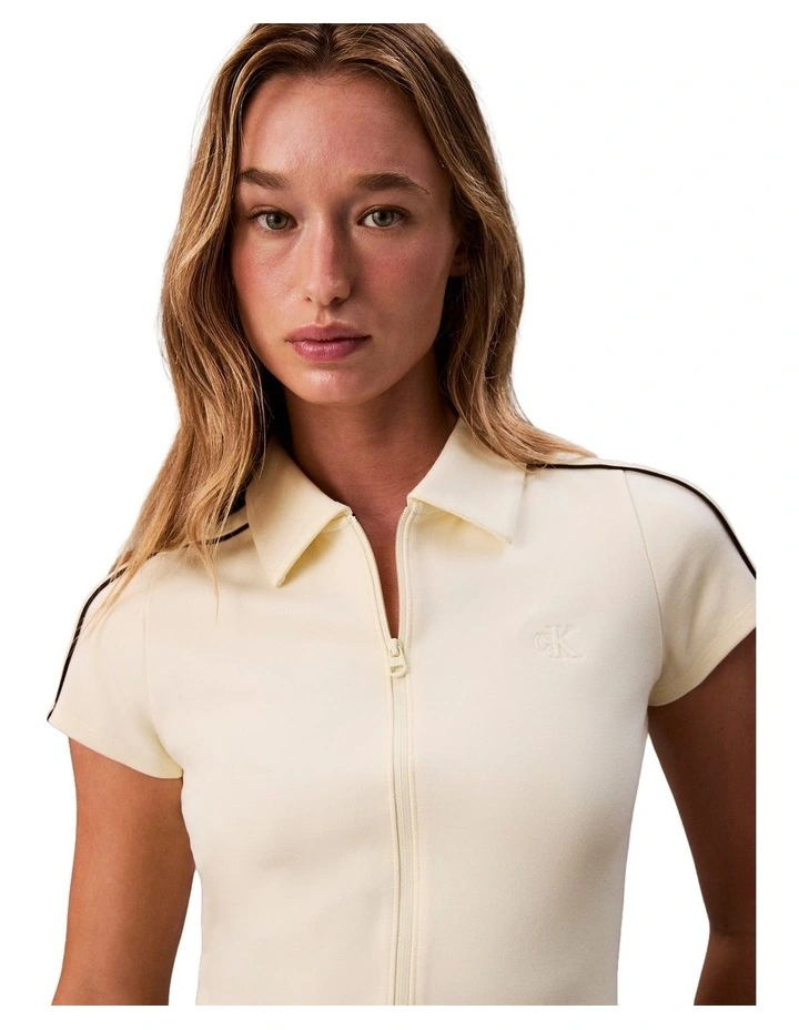 Punto Milano Shrunken Short Sleeve Polo Top in Cream image 3