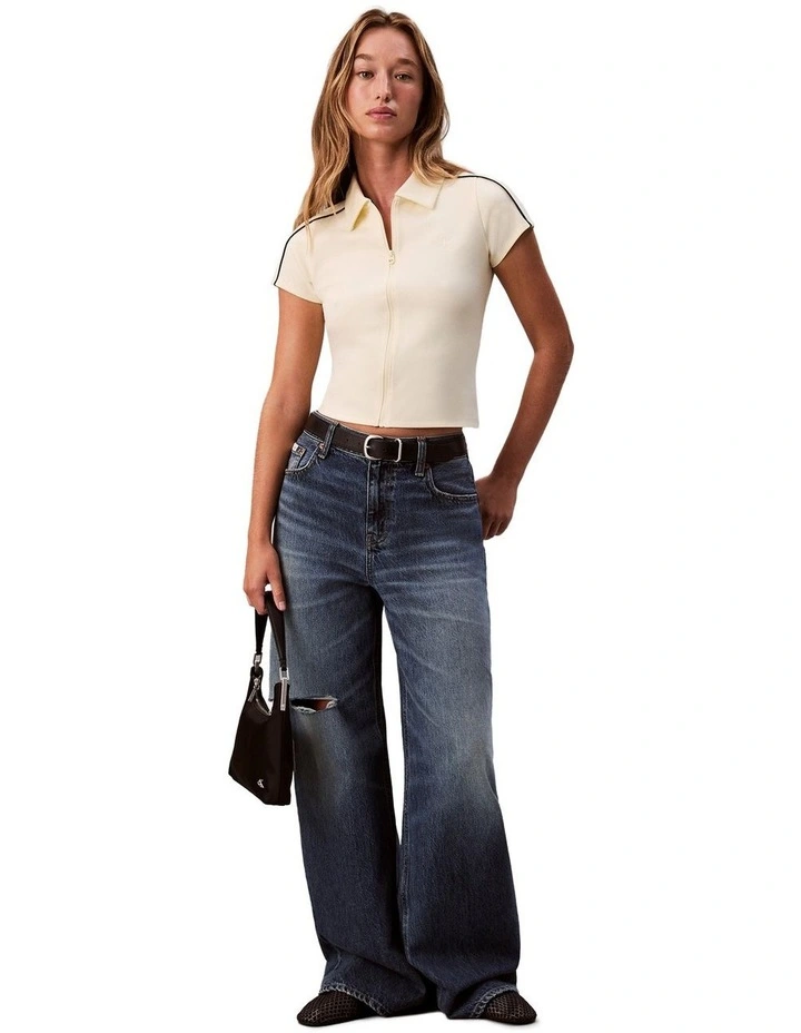 Punto Milano Shrunken Short Sleeve Polo Top in Cream image 5