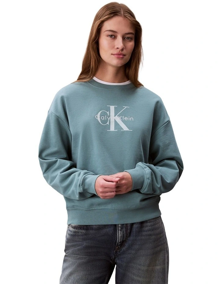 Monologo French Terry Relaxed Sweatshirt in Blue image 5