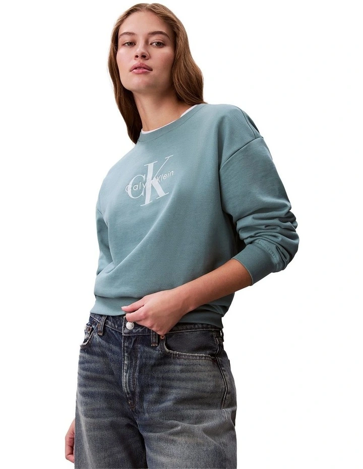 Monologo French Terry Relaxed Sweatshirt in Blue image 6