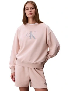 Monologo French Terry Relaxed Crewneck Sweater in Buff Beige