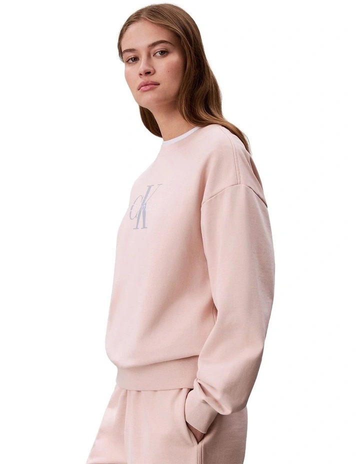 Monologo French Terry Relaxed Crewneck Sweater in Buff Beige image 3