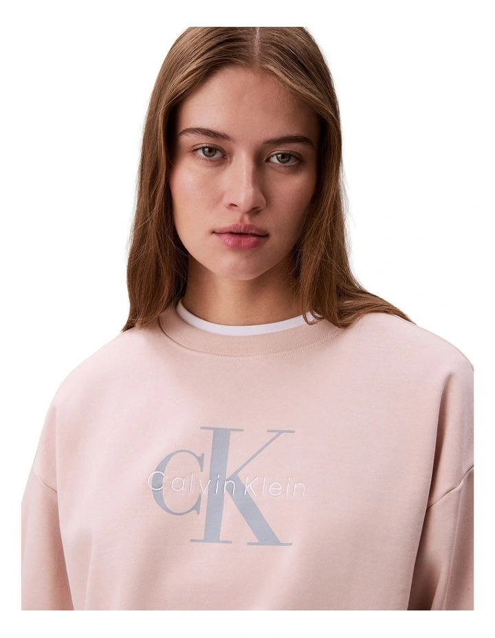 Monologo French Terry Relaxed Crewneck Sweater in Buff Beige image 4