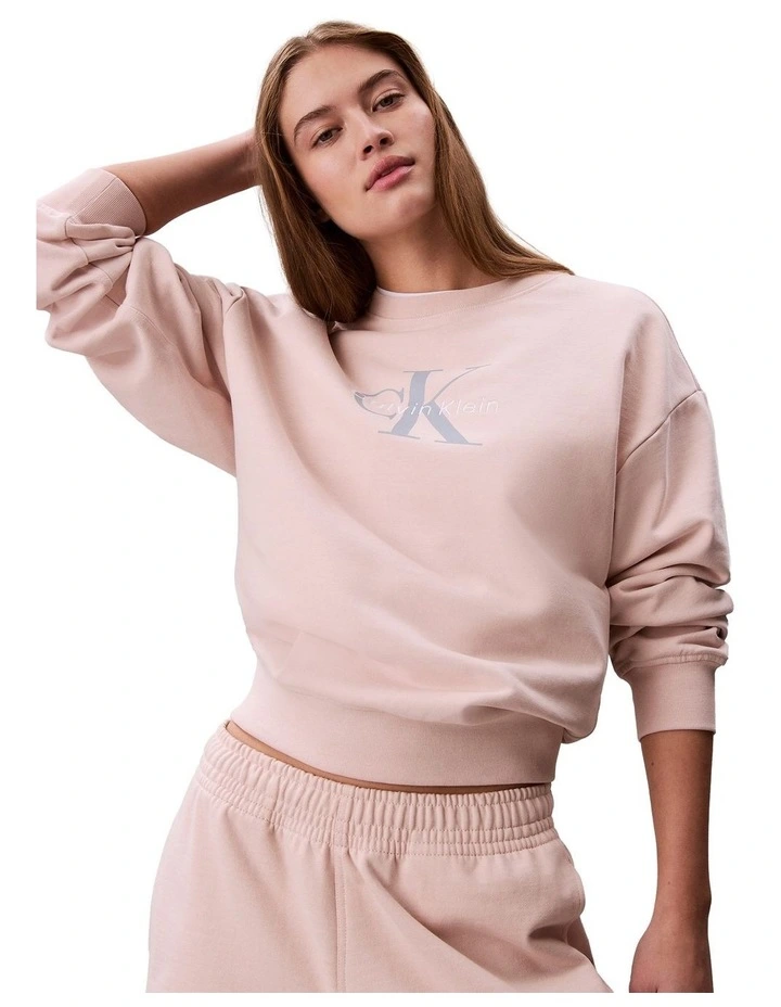 Monologo French Terry Relaxed Crewneck Sweater in Buff Beige image 6