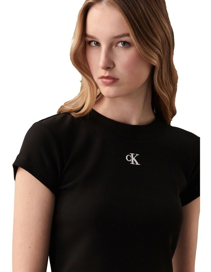 Ribbed Baby Tee in Black image 3