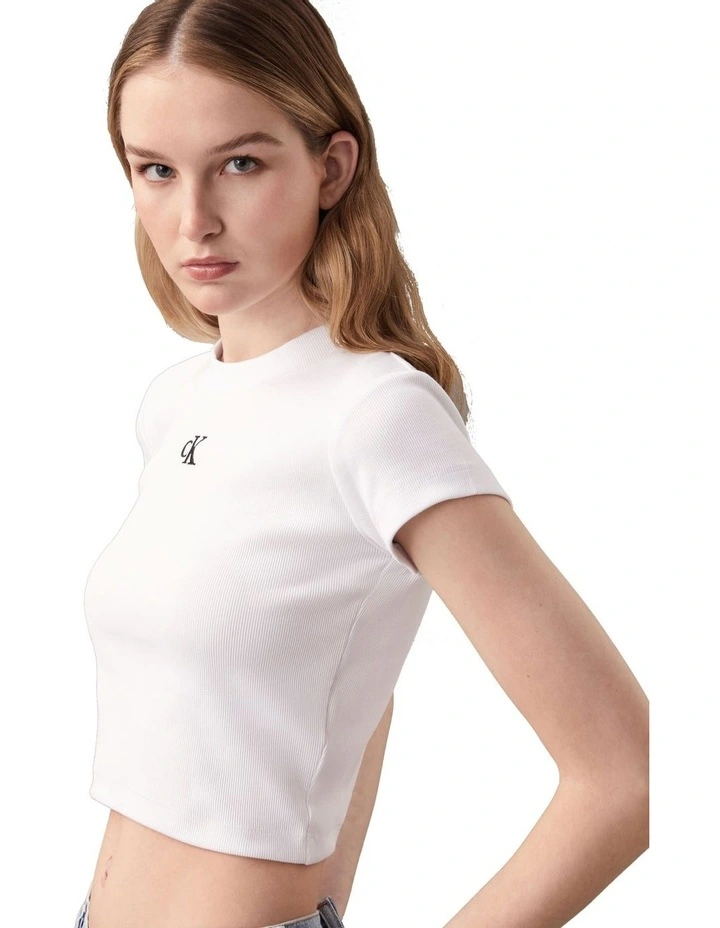 Ribbed Baby Tee in White image 3