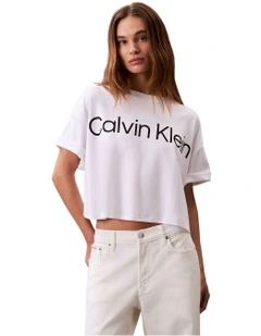 Logo Graphic Boxy Cropped T-shirt in White