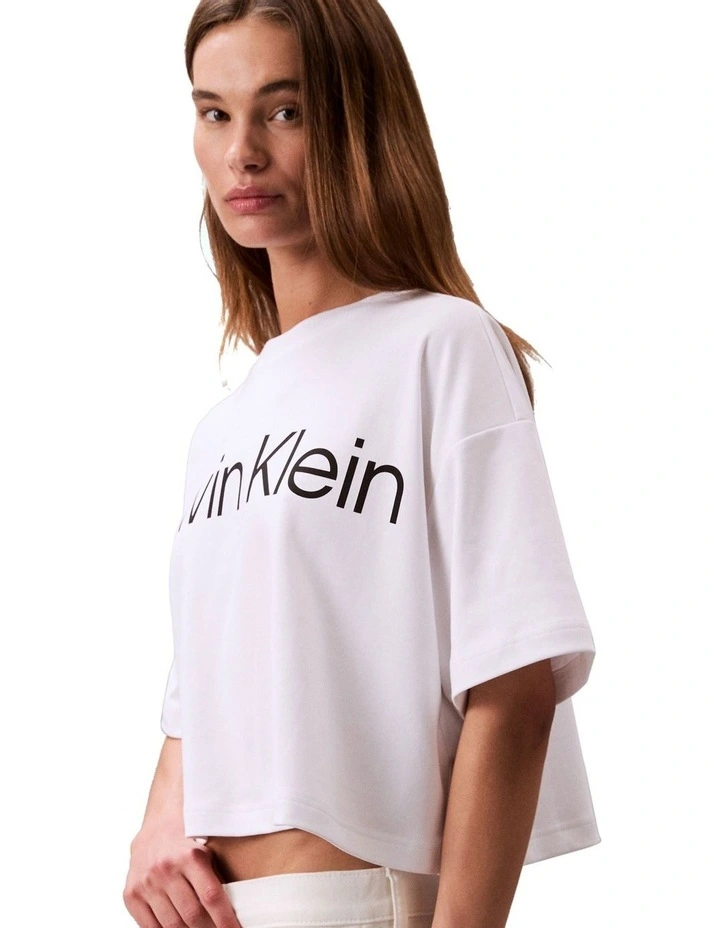 Logo Graphic Boxy Cropped T-shirt in White image 3