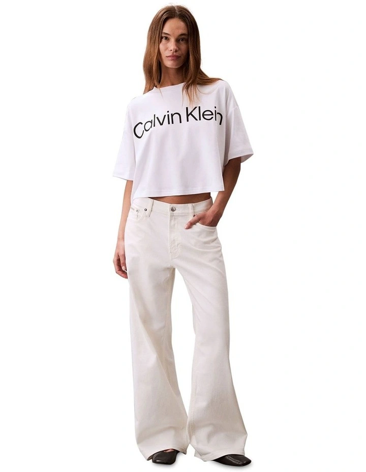 Logo Graphic Boxy Cropped T-shirt in White image 4