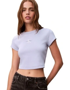 Monogram Logo Ribbed Baby Tee in Casual Blue