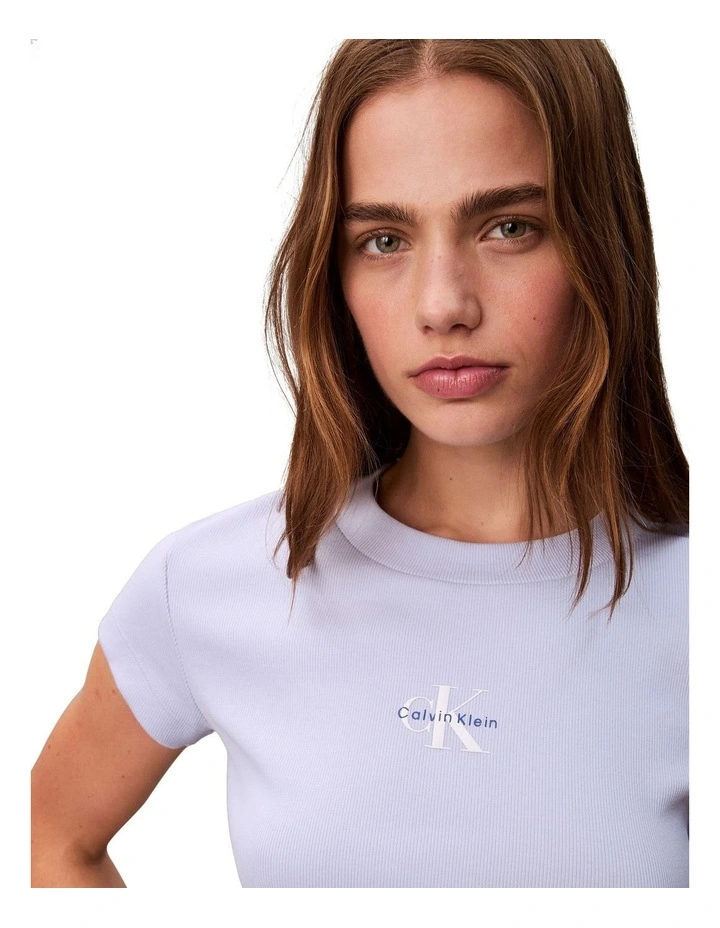Monogram Logo Ribbed Baby Tee in Casual Blue image 3