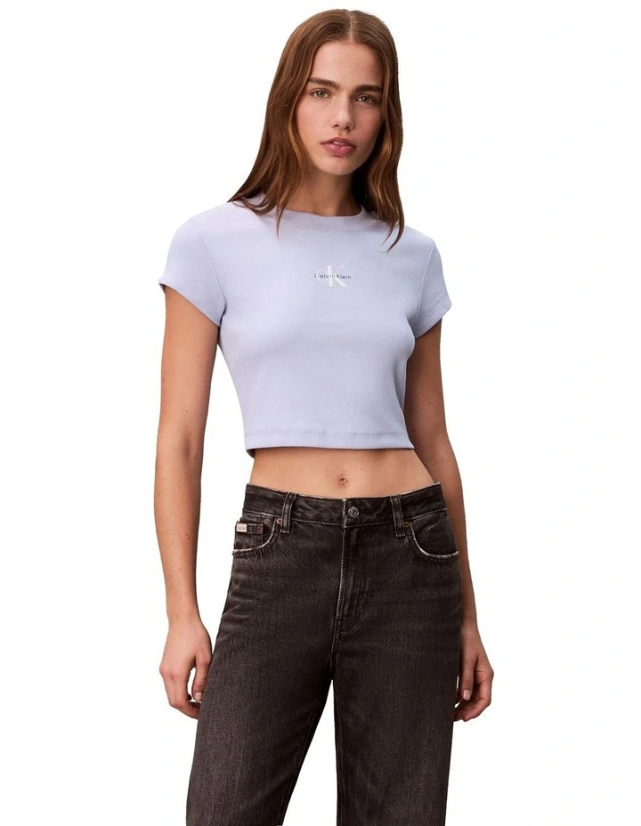 Monogram Logo Ribbed Baby Tee in Casual Blue image 4