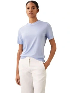 Silk Touch Fine Knit Mock Neck Tee in Moderate Blue