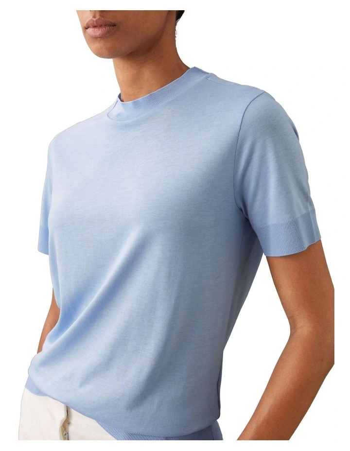 Silk Touch Fine Knit Mock Neck Tee in Moderate Blue image 4