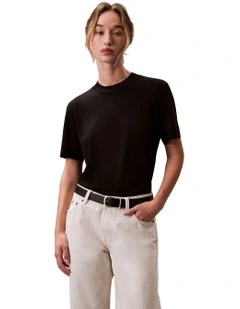 Silk Touch Fine Knit Mock Neck Tee in Black