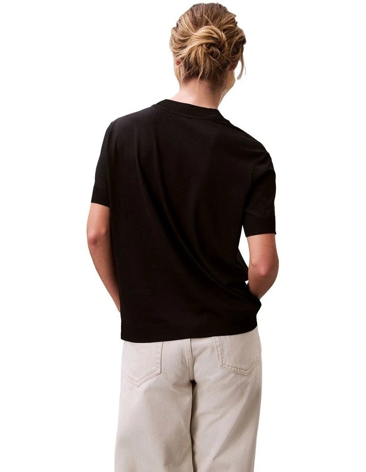 Silk Touch Fine Knit Mock Neck Tee in Black image 2