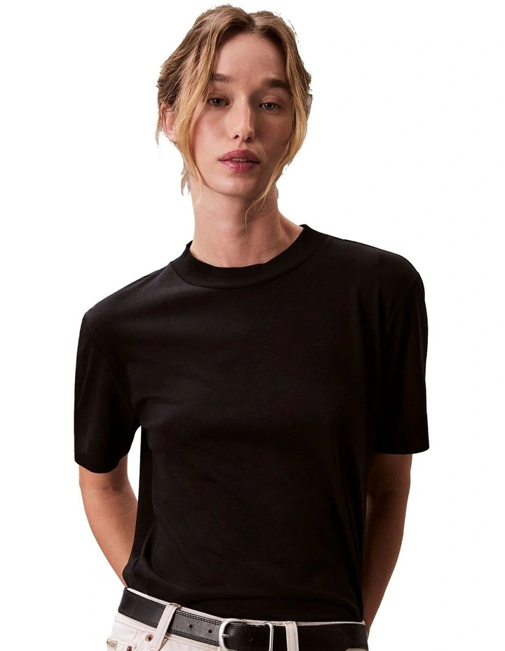 Silk Touch Fine Knit Mock Neck Tee in Black image 5