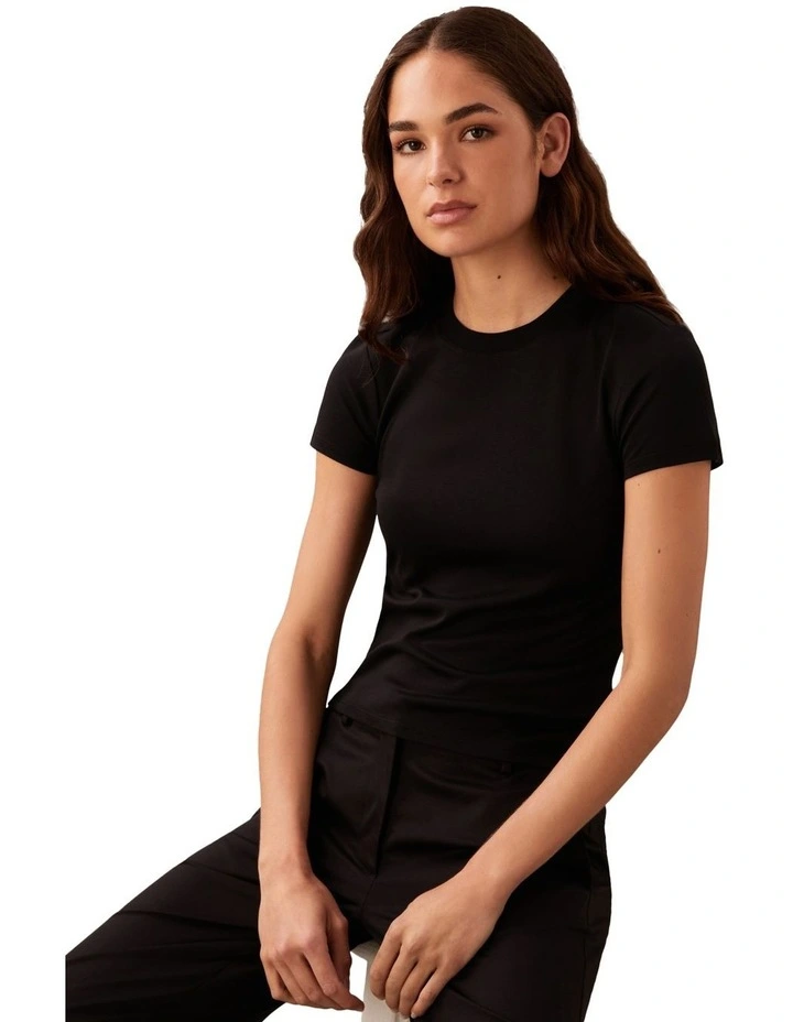 Short Sleeve Supima Crewneck T-shirt in Black image 3