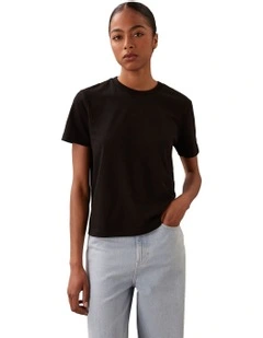 Short Sleeve Jersey Logo Graphic Tee in Black