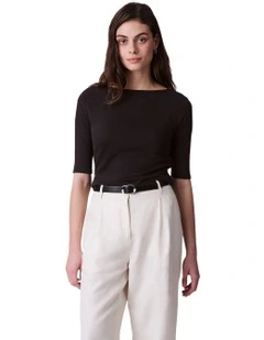 Half Sleeve Supima Boatneck Top in Black