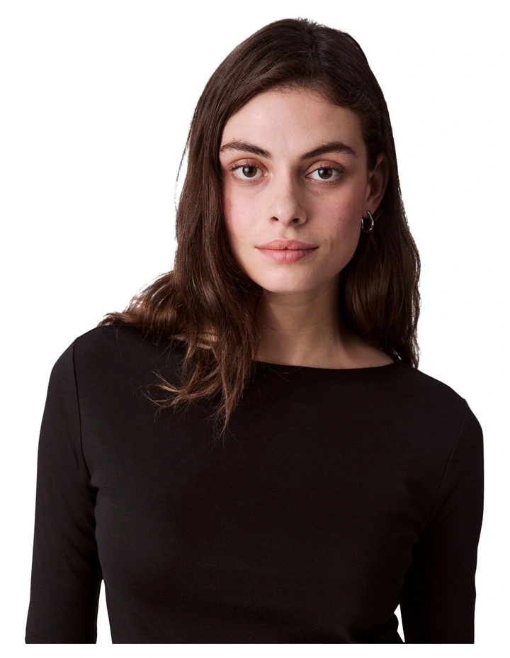 Half Sleeve Supima Boatneck Top in Black image 3