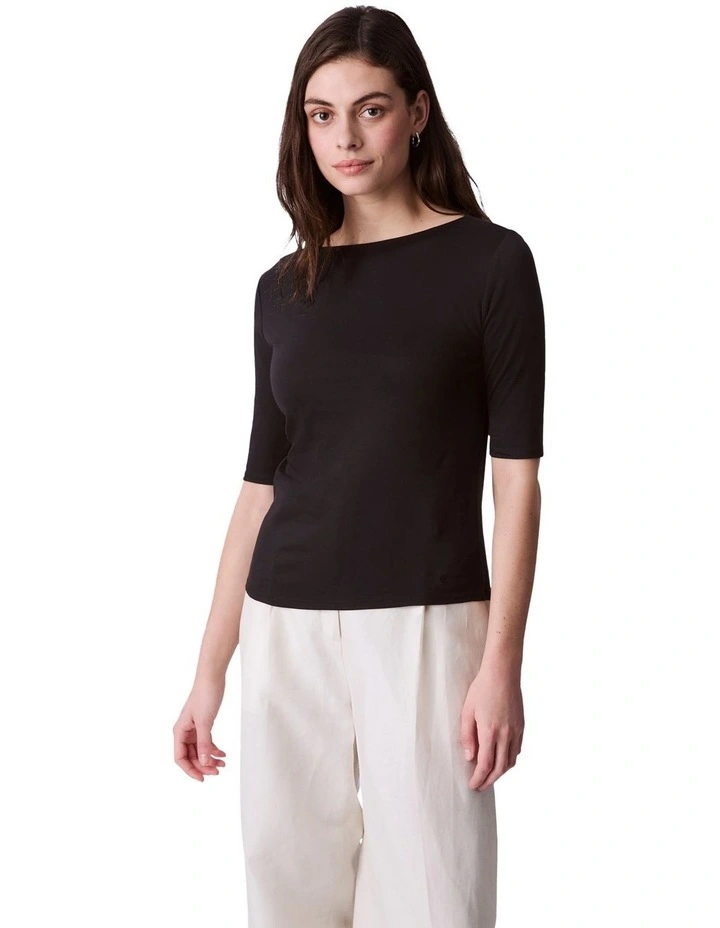 Half Sleeve Supima Boatneck Top in Black image 4