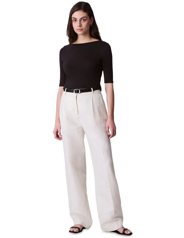 Half Sleeve Supima Boatneck Top in Black image 5