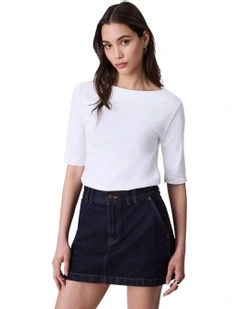 Half Sleeve Supima Boatneck Top in White