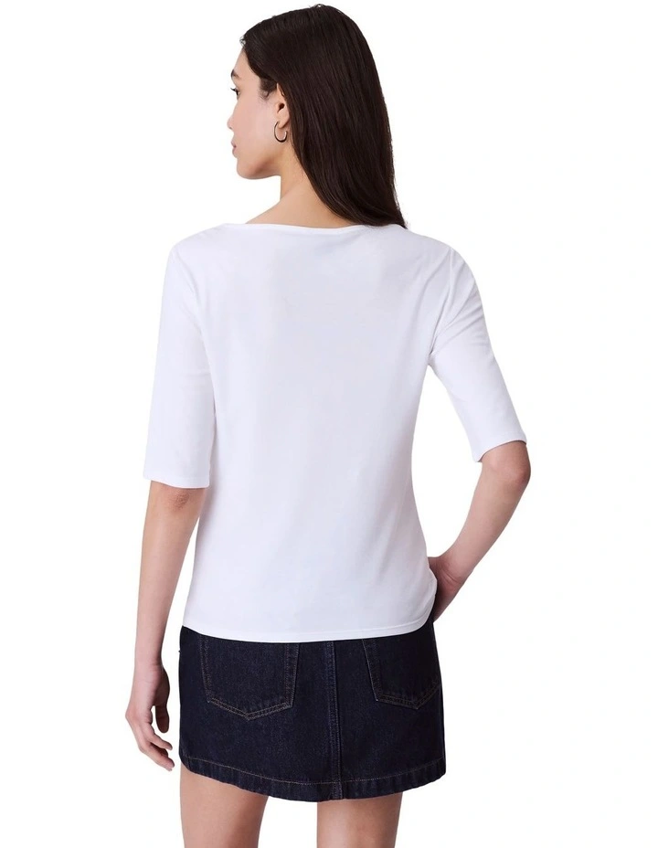 Half Sleeve Supima Boatneck Top in White image 2