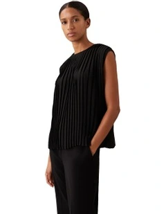 Pleated Crepe Top in Black