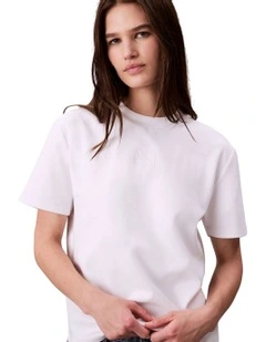 Short Sleeve Emblem Mock Neck Relaxed Tee in White