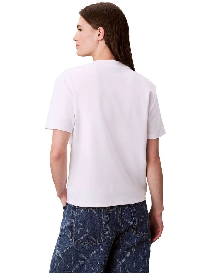 Short Sleeve Emblem Mock Neck Relaxed Tee in White image 2