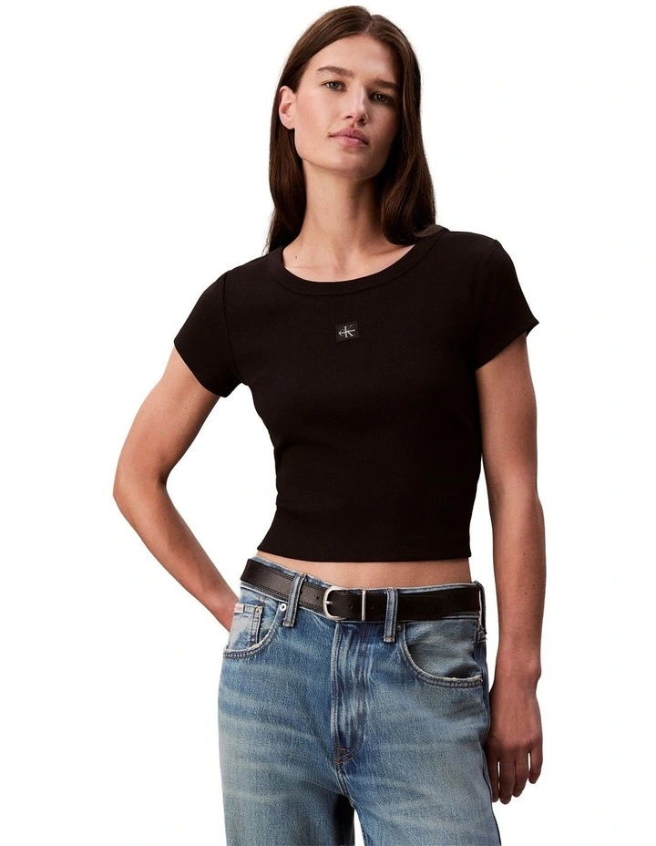 Woven Label Baby Rib Tee in Black image 1