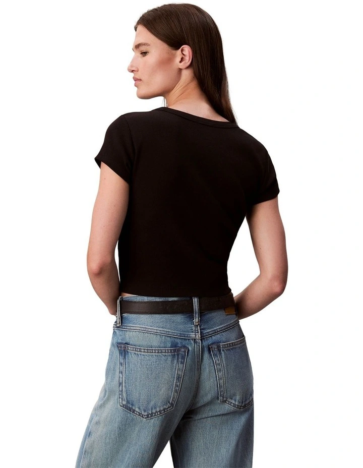 Woven Label Baby Rib Tee in Black image 2