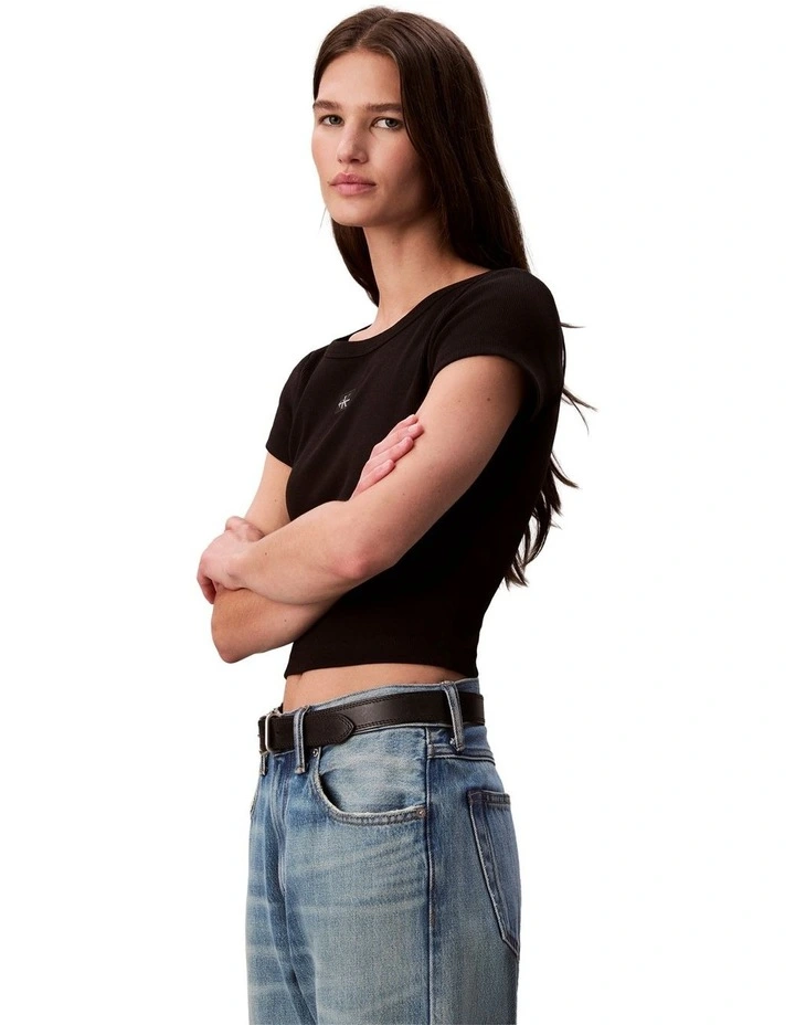 Woven Label Baby Rib Tee in Black image 3