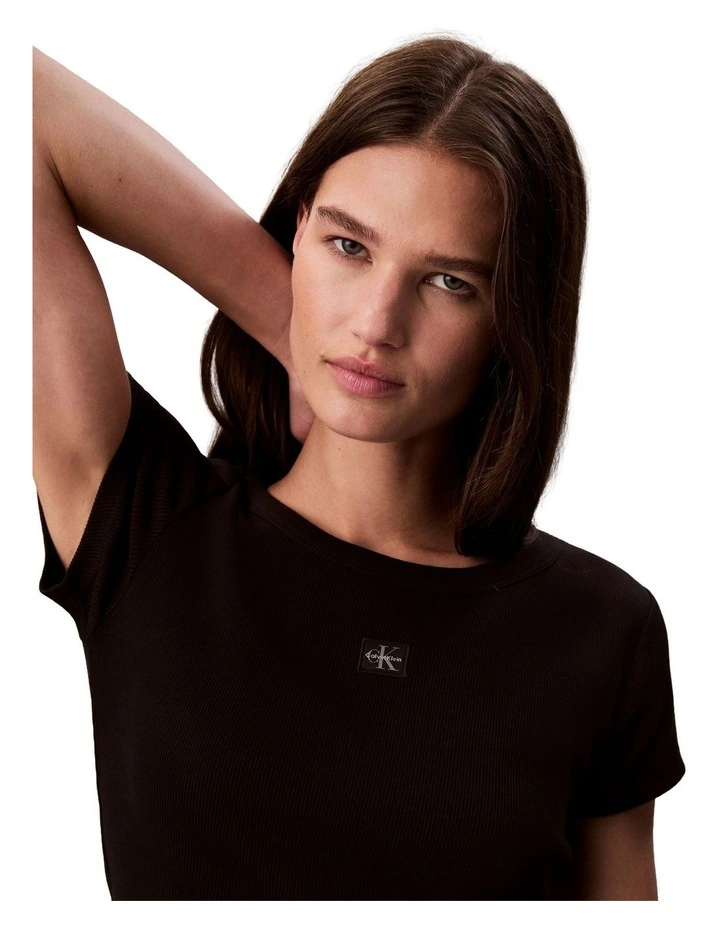 Woven Label Baby Rib Tee in Black image 4