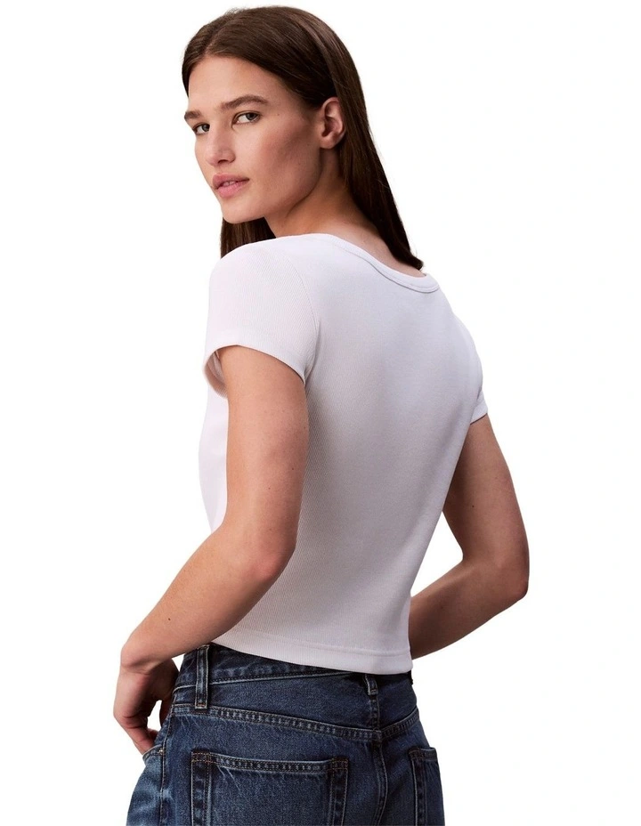 Woven Label Rib Baby Tee in White image 2