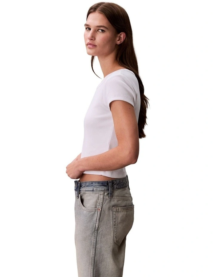 Woven Label Rib Baby Tee in White image 3