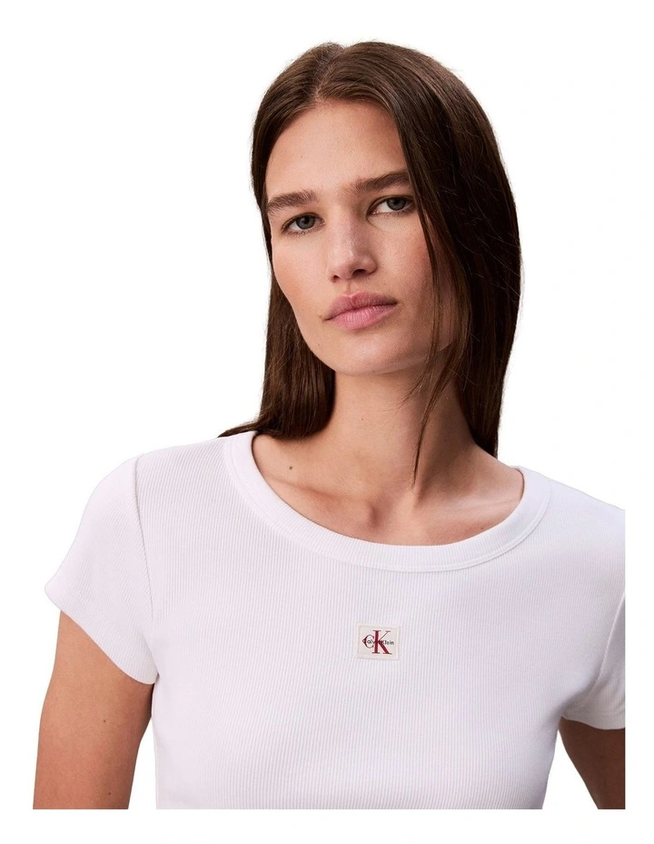 Woven Label Rib Baby Tee in White image 3