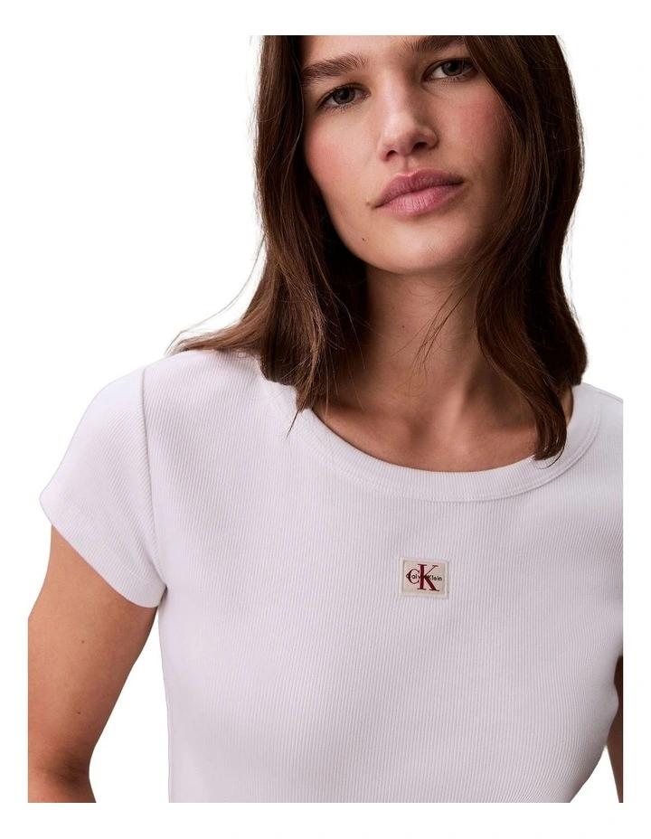 Woven Label Rib Baby Tee in White image 4