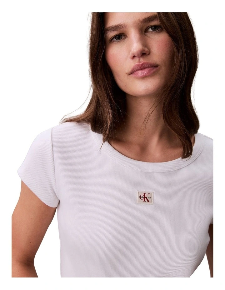 Woven Label Rib Baby Tee in White image 4