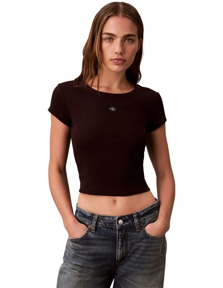 Woven Label Rib Baby Tee in Brown image 1