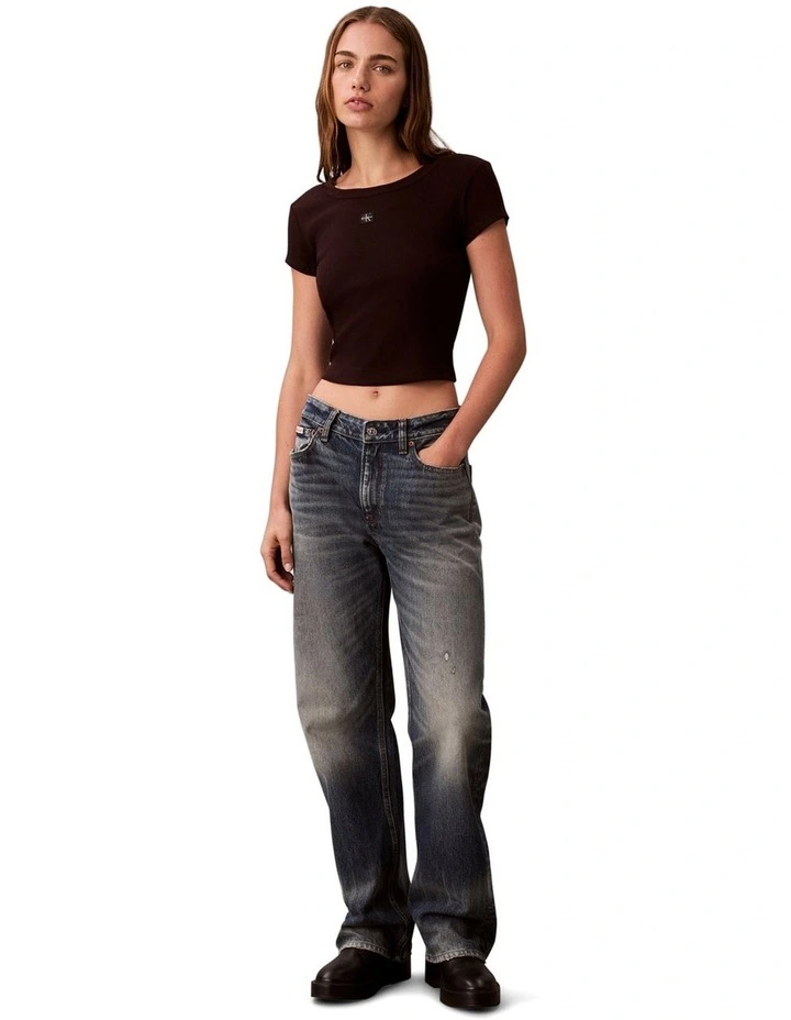 Woven Label Rib Baby Tee in Brown image 5