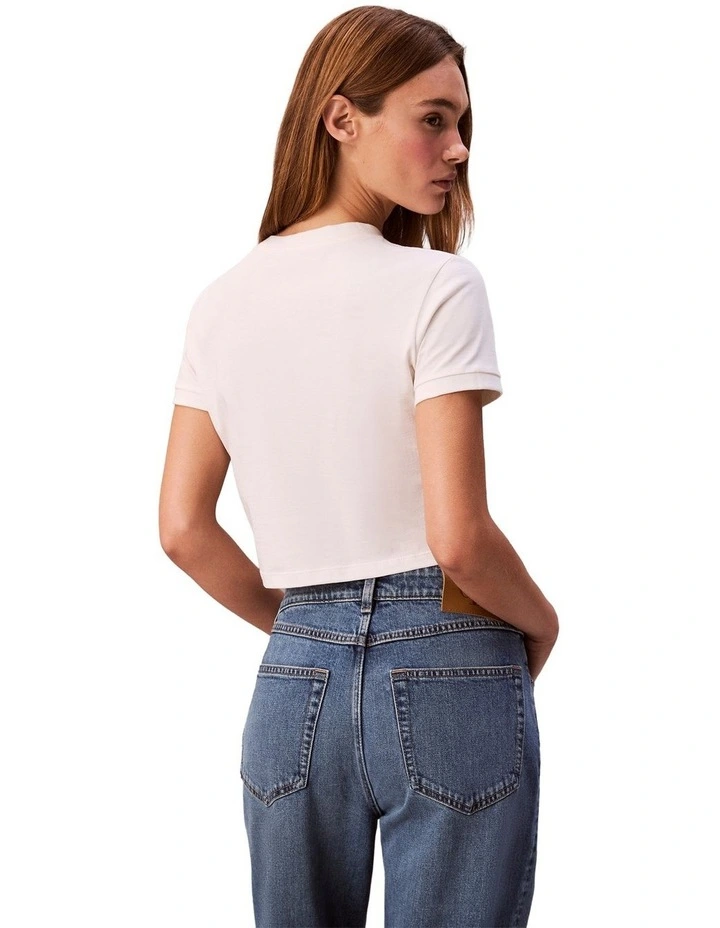 Short Sleeve Logo Cropped Tee in White Greige image 2