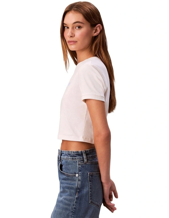 Short Sleeve Logo Cropped Tee in White Greige image 3