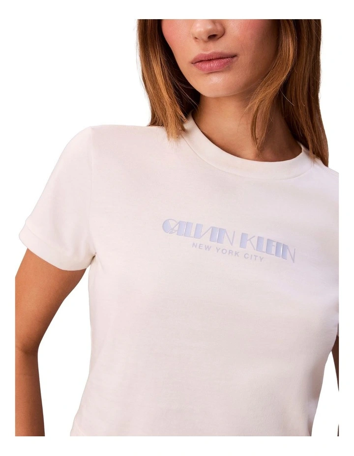 Short Sleeve Logo Cropped Tee in White Greige image 4