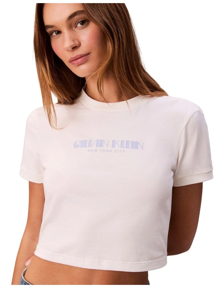 Short Sleeve Logo Cropped Tee in White Greige image 5