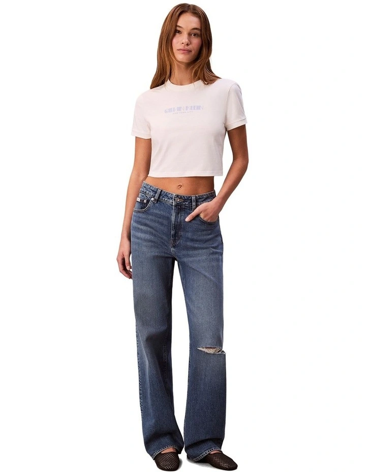 Short Sleeve Logo Cropped Tee in White Greige image 6